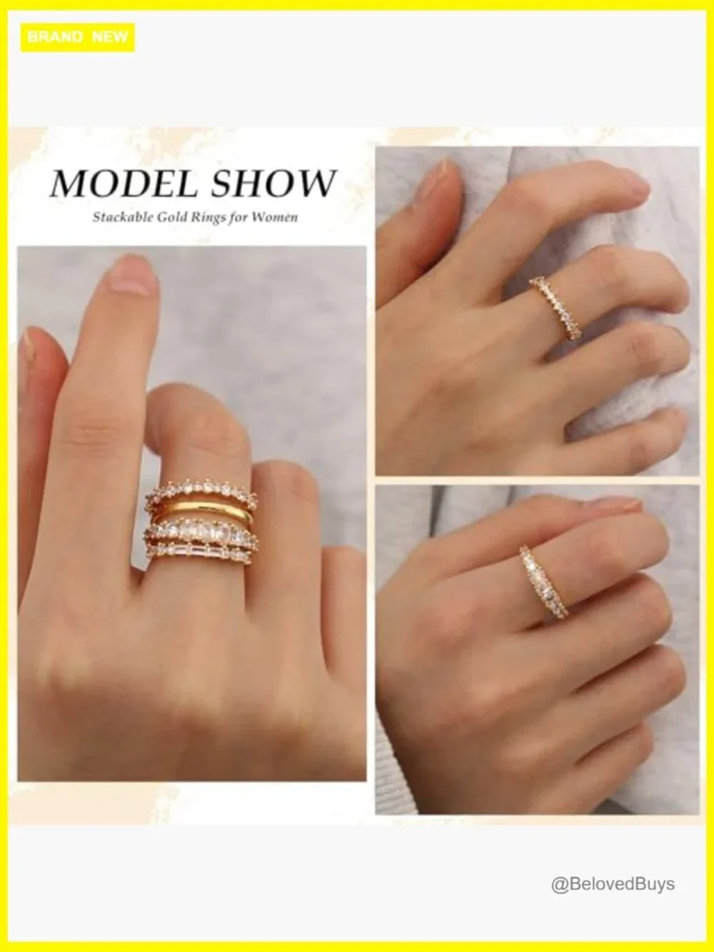 Stacking Ring Set 14K Gold Plated Cubic Zirconia Stackable Rings for Women Size